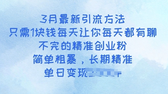 3月最新引流方法，只需1块钱每天让你每天都有聊不完的精准创业粉，简单粗暴，长期精准-云速度网创