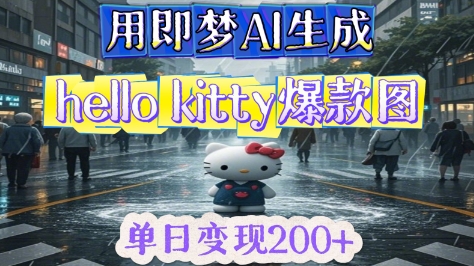 用即梦AI生成Hello Kitty爆款图，单日变现2张-云速度网创
