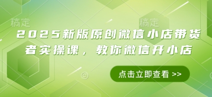 2025新版原创微信小店带货者实操课，教你微信开小店-云速度网创
