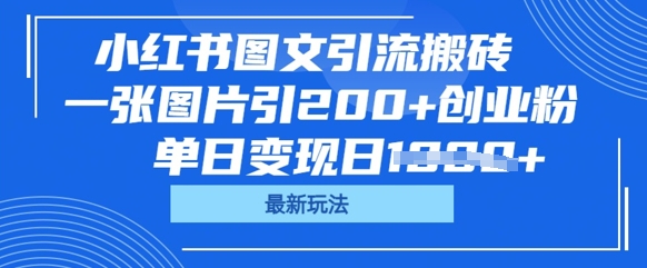 小红书图文引流搬砖，一张图片引200+创业粉，单日变现日数张-云速度网创