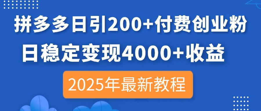 （14217期）拼多多日引200+付费创业粉，日稳定变现4000+收益，2025年最新教程-云速度网创