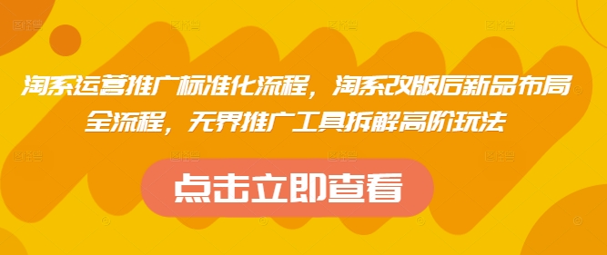淘系运营推广标准化流程，​淘系改版后新品布局全流程，无界推广工具拆解高阶玩法-云速度网创