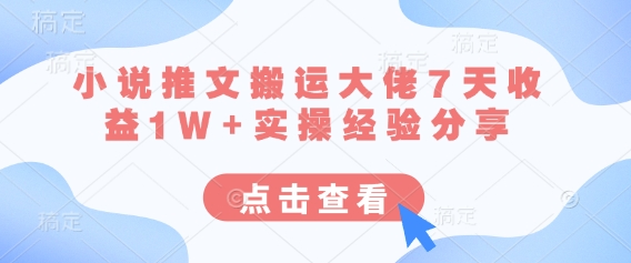 小说推文搬运大佬7天收益1W+实操经验分享-云速度网创