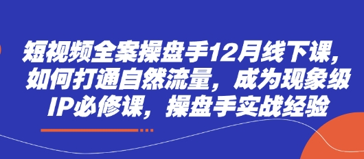 短视频全案操盘手12月线下课，如何打通自然流量，成为现象级IP必修课，操盘手实战经验-云速度网创