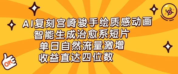 AI复刻宫崎骏手绘质感动画，智能生成治愈系短片，单日自然流量激增，收益直达四位数-云速度网创