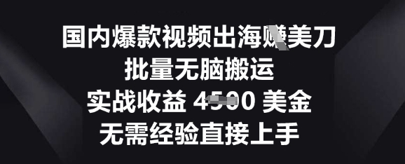 国内爆款视频出海挣美刀，批量无脑搬运，实战收益4.5k，无需经验直接上手-云速度网创