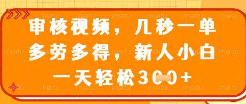 最新审核视频，几秒一单，多劳多得，新人小白一天轻松3张【揭秘】-云速度网创