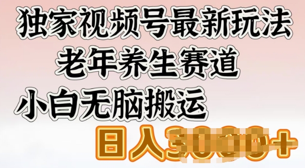 独家视频号最新玩法，老年养生赛道，小白无脑搬运，日入多张-云速度网创