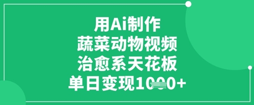 用Ai制作蔬菜动物视频，治愈系天花板，单日变现1k-云速度网创