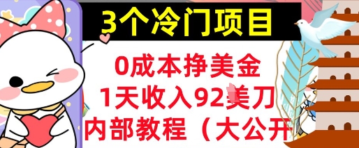3个冷门项目，0成本挣美金，1天收入92刀，超简单， 内部教程(首次公开)-云速度网创