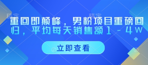 重回即颠峰，男粉项目重磅回归，平均每天销售额1-4W-云速度网创