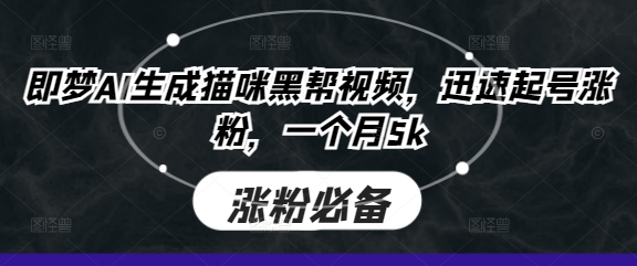 即梦AI生成猫咪黑帮视频，迅速起号涨粉，一个月5k-云速度网创