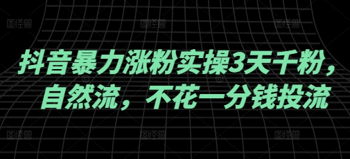 抖音暴力涨粉实操3天千粉，自然流，不花一分钱投流，实操经验分享-云速度网创