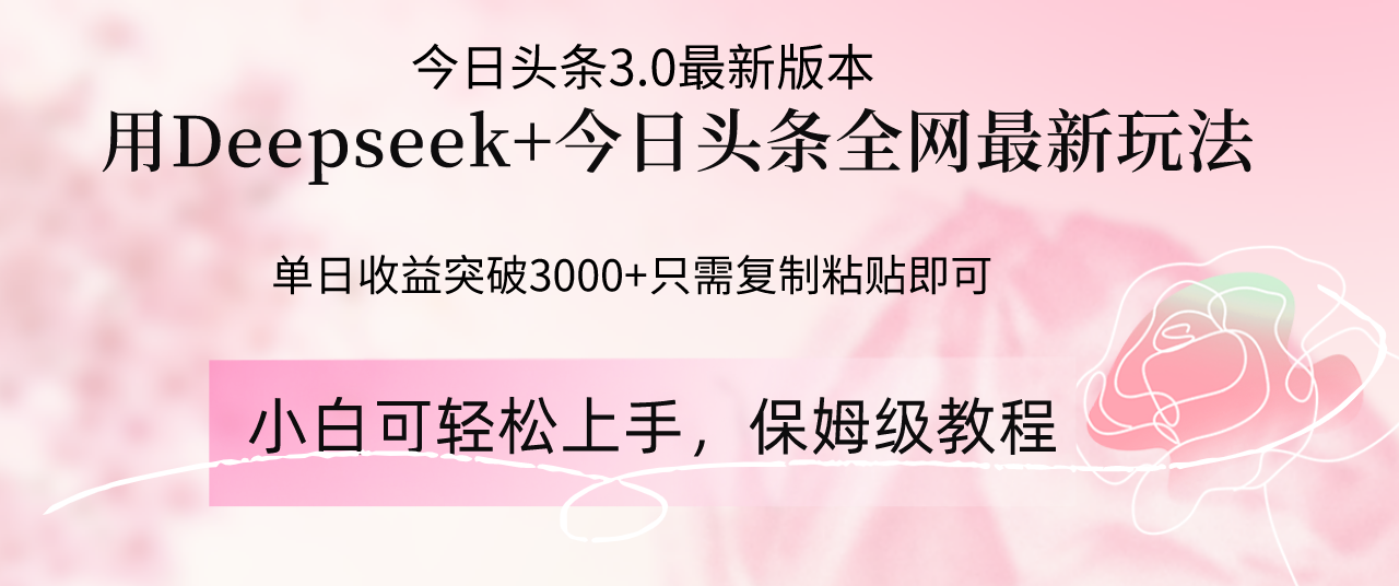 （14452期）Deepseek结合今日头条全网最新玩法，单日收益突破3000+，只需要简单的…-云速度网创