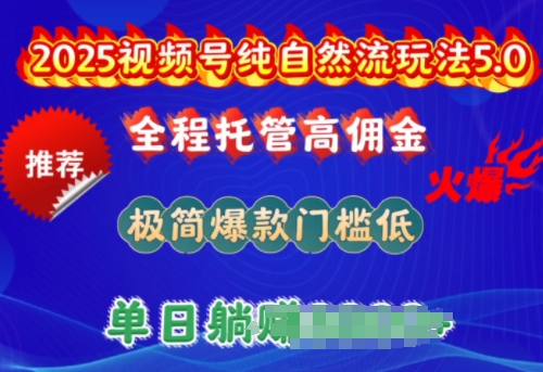 2025视频号纯自然流玩法5.0，全程托管高佣金，极简爆款门槛低，单日收益多张【揭秘】-云速度网创