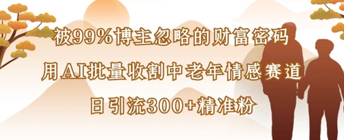 被99%博主忽略的财富密码：用AI批量收割中老年情感赛道，日引流300+精准粉-云速度网创