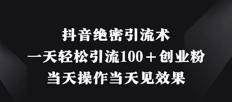 抖音绝密引流术，一天轻松引流100+创业粉，当天操作当天见效果-云速度网创