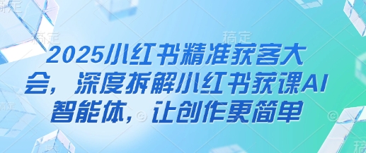 2025小红书精准获客大会，深度拆解小红书获课AI智能体，让创作更简单-云速度网创