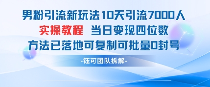 男粉引流新玩法10天引流7000人当日变现四位数可复制可批量0封号-云速度网创