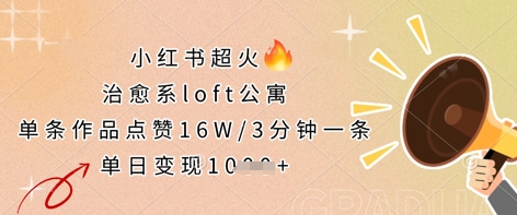 小红书超火的治愈系loft公寓，单条作品点赞16W，3分钟一条，单日变现数张-云速度网创