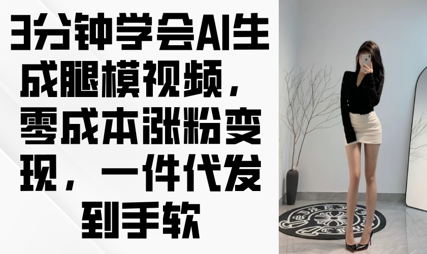 （14537期）3分钟学会AI生成腿模视频，零成本涨粉变现，一件代发到手软-云速度网创