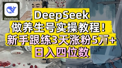 DeepSeek做养生号实操教程，新手跟练3天涨粉5W+，日入三位数-云速度网创