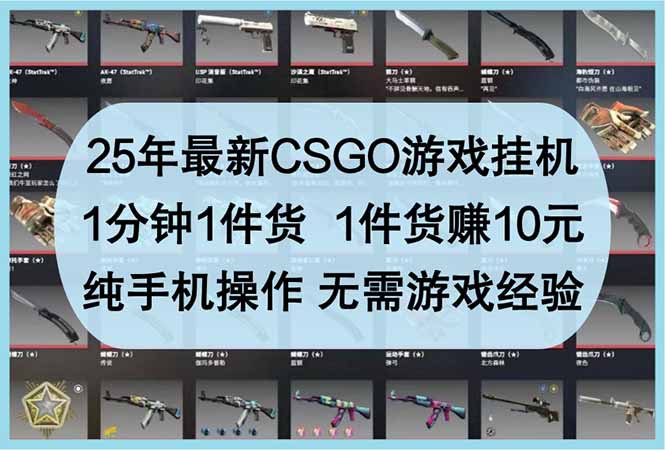 （14439期）25年最新CSGO游戏挂机，1分钟1件货，1件货赚10元 纯手机操作 无需游戏经验-云速度网创