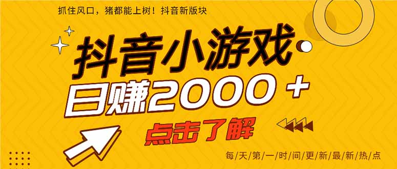 （14319期）抖音小游戏，最新风口项目，亲测单游戏2000+感兴趣点击了解。-云速度网创