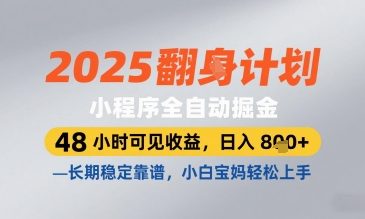 2025小程序全自动掘金，48 小时可见收益，日入8张，长期稳定靠谱，小白宝妈轻松上手【揭秘】-云速度网创