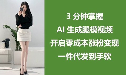 3分钟掌握AI生成腿模视频，开启零成本涨粉变现，一件代发到手软-云速度网创