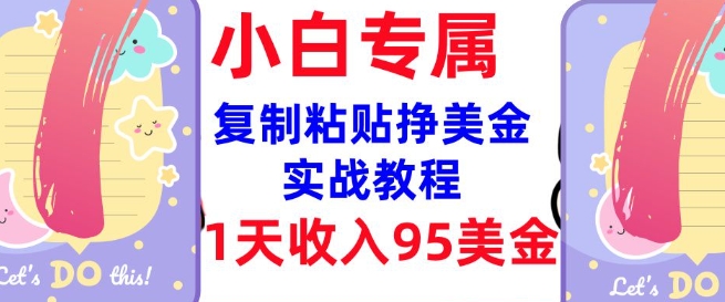 复制粘贴挣美金，0门槛，1天收入95美刀，3分钟学会，内部教程(首次公开)-云速度网创