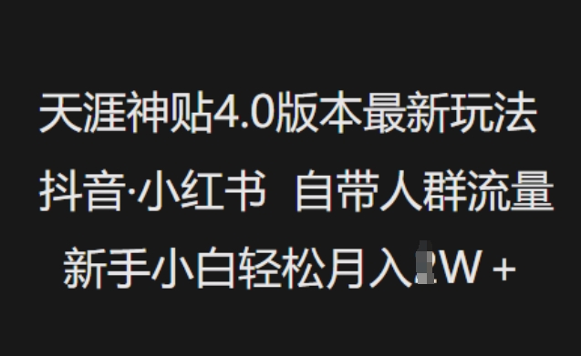 天涯神贴4.0版本最新玩法，抖音·小红书自带人群流量，新手小白轻松月入过W-云速度网创