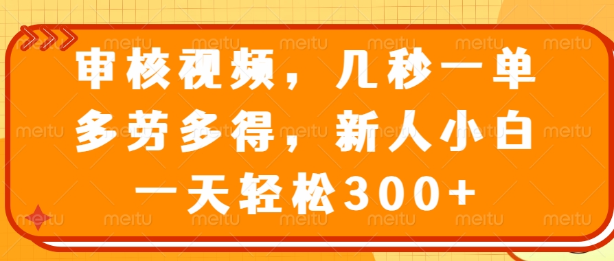 （14294期）审核视频，几秒一单，多劳多得，新人小白一天轻松300+-云速度网创