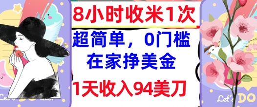 在家轻松挣美金，超简单，1天收入94刀，0门槛，8小时收米1次-云速度网创